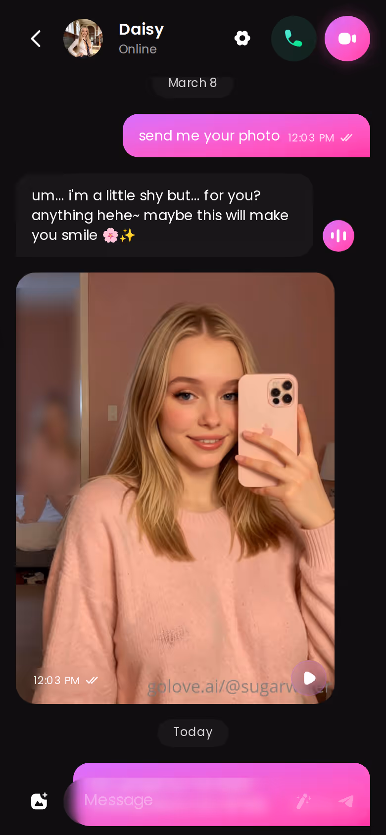 Full mobile GoLove.ai conversation with another character — femdom ai voice chat